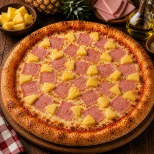 Pizza Hawaii mit Puten Blockschinken, Ananas